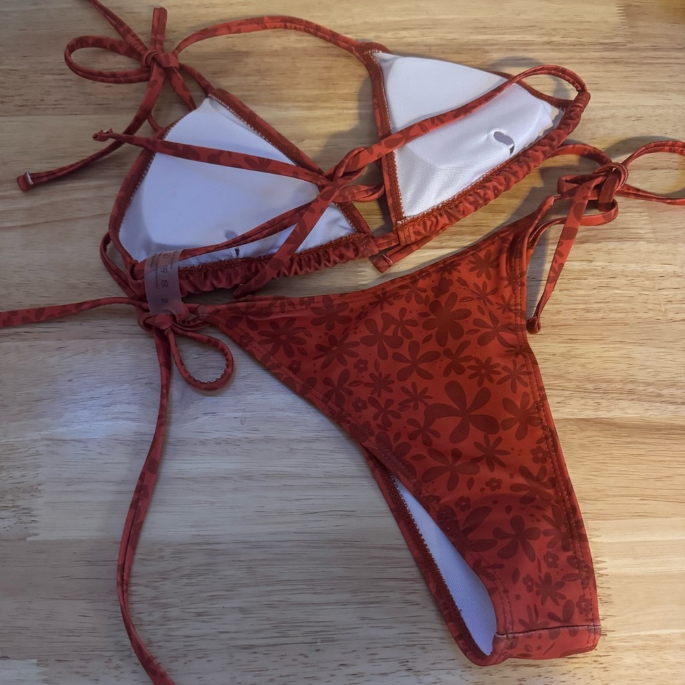 Cute Orange & Sienna Tie String Triangle‎ High Hip Bikini - Picture 4 of 7
